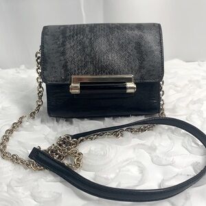 Diane Von Furstenberg 440 Black Leather Micro Mini Exotic Print Bag Chain Strap
